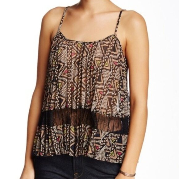 BCBGeneration Printed Woven Cami w/Lace Insert XXS - Picture 1 of 8